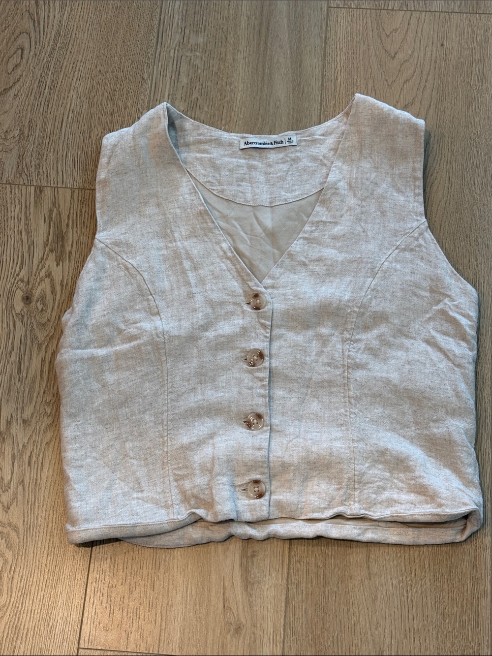 Abercrombie & Fitch Vest Light Cream Linen Button Front